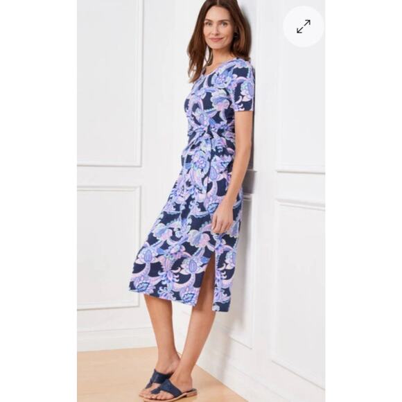 Talbots Dresses & Skirts - Talbots Plus Midi Dress Size X Nantucket Slub Side Tie Navy Floral 100% Cotton